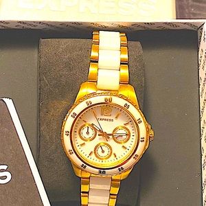Ladies New Express White/Gold Stainless Automatic Watch Time,Date, Chronograph,